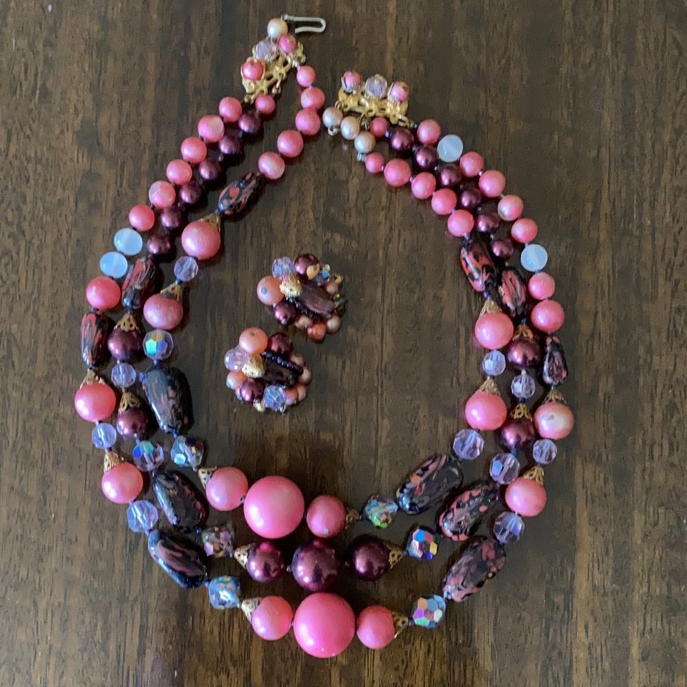 Vintage Jonne 3 strand necklace & match earrings